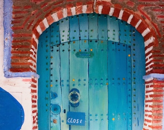 Blue Moroccan Door - Door Photograph - Morocco's Blue City Chefchaouen - Travel Art Print Home Decor