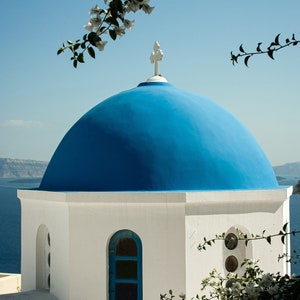 Santorini Photograph Iconic Blue Domes Greek Islands Art Print Greece Travel image 1