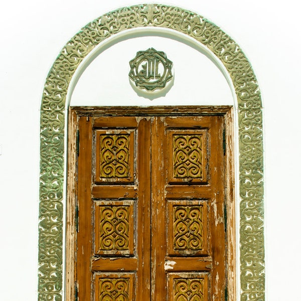 Mustard and Green Egyptian Door - Wooden Door Photograph - Islamic Art Print  - Muslim Home Decor