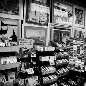 Greek Bookstore Photograph Black and White Art Book Lovers Art Print Library Decor image 1