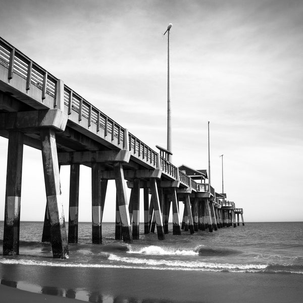 Old Pier in Outer Banks - Black and White Photograph - North Carolina Travel Art Print - OBX Home Decor