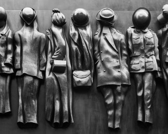 Photograph Black and White Monument to the Women of World War II Bronze Memorial in London