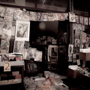 Greek Bookstore Athens Greece Photograph Bibliophile Book Lovers Art Print Monochromatic Wall Art image 1