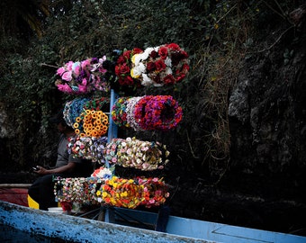 Xochimilco Photograph - Man Selling Flowers - Mexico City Travel Art - Haunting Home Decor