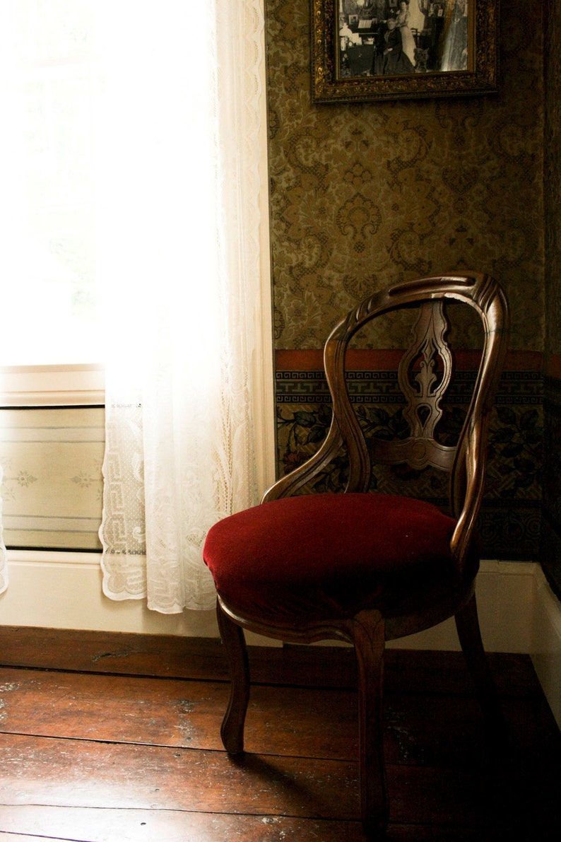 Photograph Of Vintage Beautiful Old Brown Antique Wooden Chair Furniture Art Print Granny Chic Wallpaper Room Upstate New York Home Decor