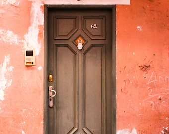 Moroccan Door Photograph, Olive Green Wall Art, Peach and Orange Decor, Marrakech Photo Print