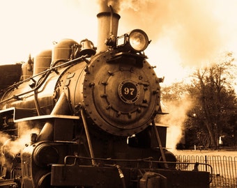 Sepia Steam Train Wall Art: Vintage Locomotive Photography
