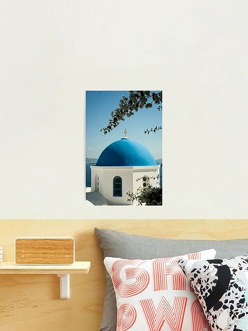 Santorini Photograph Iconic Blue Domes Greek Islands Art Print Greece Travel image 5