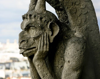 Photograph Parisian Francophile Gift Stone Gargoyle Statue on Notre Dame Cathedral Gothic Art Print Home Decor Gift