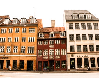 Danish Shops in Copenhagen Denmark - Brown and Yellow Photograph - Travel Wall Art - Scandinavian Home Decor