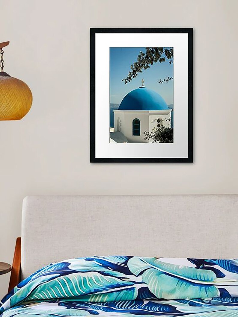 Santorini Photograph Iconic Blue Domes Greek Islands Art Print Greece Travel image 6