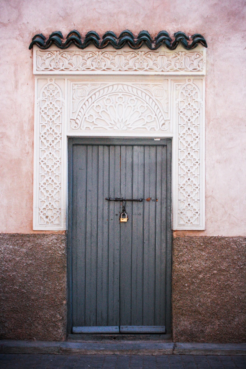 Gray Moroccan Door Travel Photograph Morocco Art Print Neutral Boho Home Decor image 1