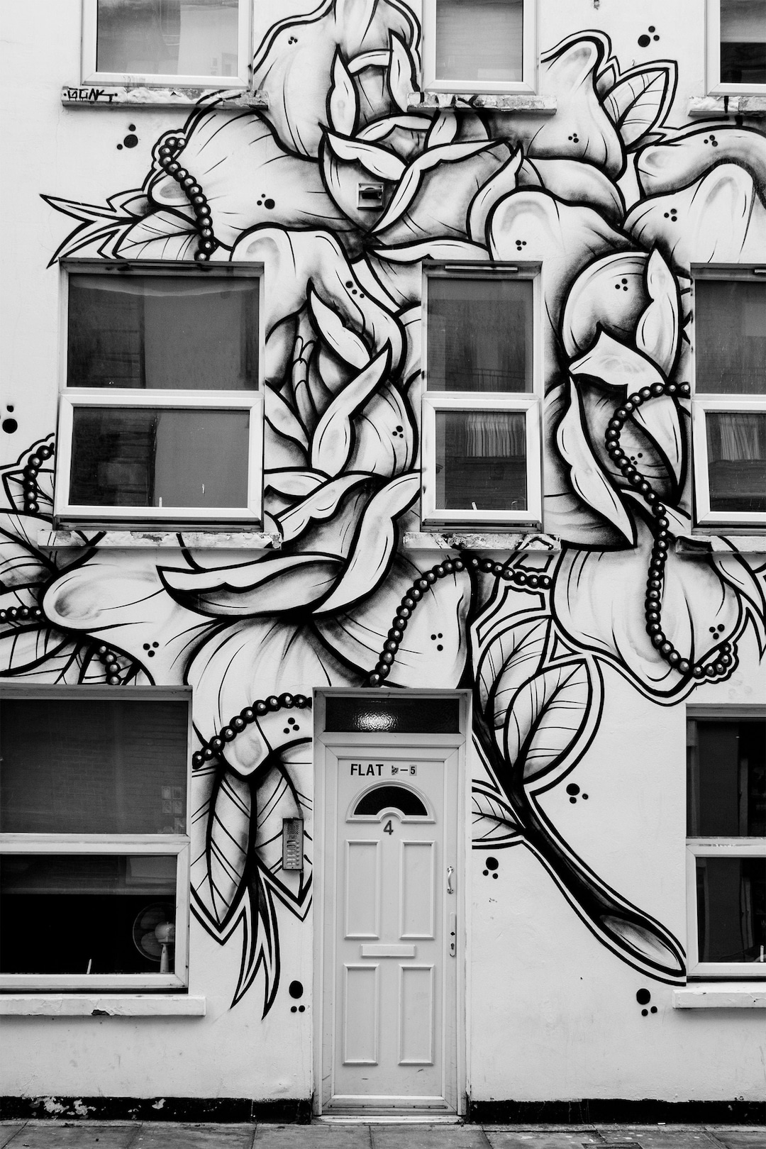 Black and White Photograph Floral Graffiti Design on Door Etsy
