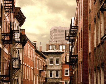 Beacon Hill Red Brick Row Houses - Photograph Boston - Massachusetts Art Print - Travel Home Decor
