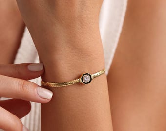Straw Chain Solitaire Bracelet, 925K Solitaire Cuff, Minimalist Silver Bangle, Dainty Adjustable Silver Bangle, Wedding Engagement Jewelry