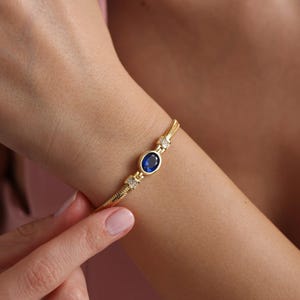Sapphire Bracelet: Gold Plated Sterling Silver Cuff, Zircon Gemstone