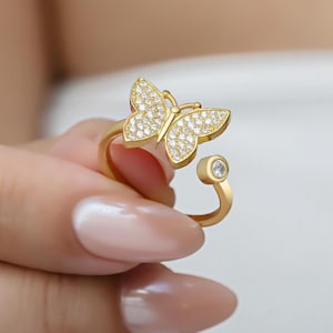 Adjustable Gold Butterfly Ring, Minimalist Jewelry, Womens Ring, Butterfly Jewelry, Animal Jewelry, Gift for Birthday, Gift for Mother