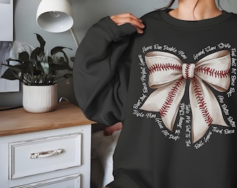 Coquette Baseball Sweatshirt, Coquette Baseball Shirt, Baseball Mom Shirt, Game Day Shirt, Fall Baseball Season Tee, Baseball Bow Shirt
