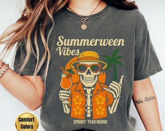 Summerween Shirt, Skeleton Beach Shirt, Spooky Summer Tee, Halloween Summer Vibes Shirt, Comfort Colors Graphic Tee