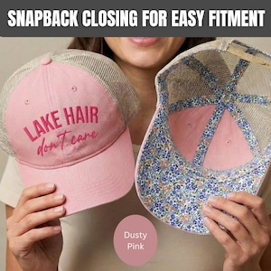 Lake Hair Dont Care Hat, Embroidered Lake Life Hat for Women, Ponytail Cap, Boating Gift, Summer Vacation Trucker Hat, Lake gifts image 14