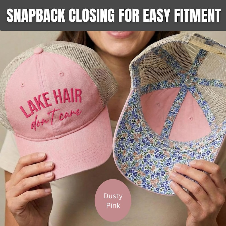 Lake Hair Dont Care Hat, Embroidered Lake Life Hat for Women, Ponytail Cap, Boating Gift, Summer Vacation Trucker Hat, Lake gifts image 14
