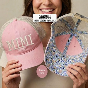 Personalized Mimi Embroidered Hat, Gigi Est Year Hat, Custom Grandma Hat, Mimi Trucker Hat, Gift for New Grandma, Mothers Day Gift