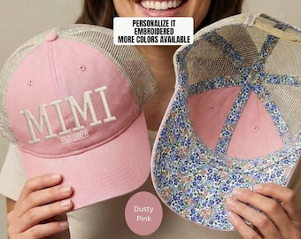 Personalized Mimi Embroidered Hat, Gigi Est Year Hat, Custom Grandma Hat, Mimi Trucker Hat, Gift for New Grandma, Mothers Day Gift