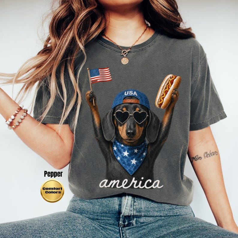 Patriotic Dachshund Shirt, 4th of July Shirt, Funny Weenie Dog Shirt, Doxie lover, Independence Day Shirt, Dog Lover Gift, Patriotic Shirt image 1