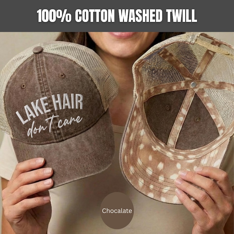 Lake Hair Dont Care Hat, Embroidered Lake Life Hat for Women, Ponytail Cap, Boating Gift, Summer Vacation Trucker Hat, Lake gifts image 11