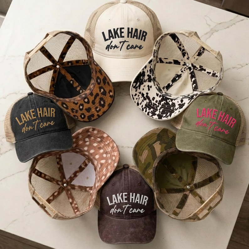 Lake Hair Dont Care Hat, Embroidered Lake Life Hat for Women, Ponytail Cap, Boating Gift, Summer Vacation Trucker Hat, Lake gifts image 1