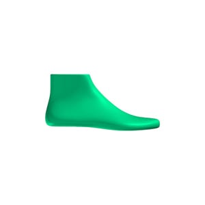 Puede incluir: Un horma de zapato en forma de pie de color verde brillante, diseñada para mantener la forma del zapato durante la fabricación o exhibición. La forma es lisa, con un talón redondeado y una punta afilada, ideal para la fabricación o exhibición de zapatos.