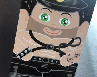 Leo The Leather Man /'Hero Hugger/' Large Glossy Fridge Magnet Custom Design