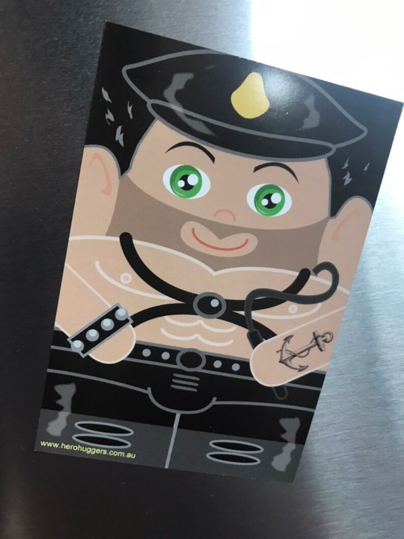 Leo The Leather Man /'Hero Hugger/' Large Glossy Fridge Magnet Custom Design