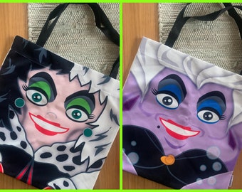 Cruella and Ursula  'Hero Hugger' villain Tote Bag Custom Design