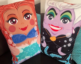 Double Sided Live Action Ursula and Ariel 'Hero Hugger' Pillowcase Toy Custom Design little mermaid