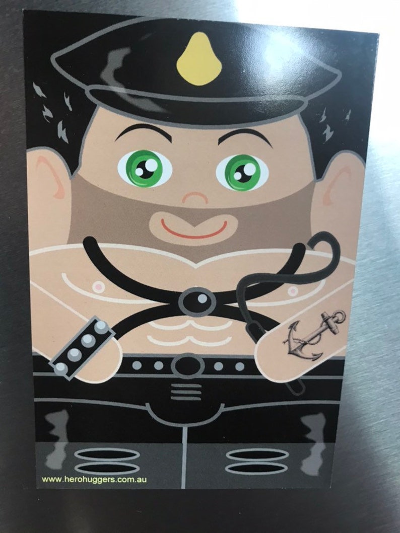 Leo The Leather Man /'Hero Hugger/' Large Glossy Fridge Magnet Custom Design