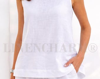 Linen Sleeveless Top – Relaxed Fit Summer Tank Blouse, Pure Flax Linen