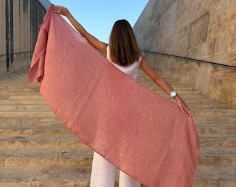 Pure Linen Scarf – Stonewashed Unisex Shawl, Lightweight Wrap
