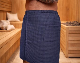 Plus Size Cotton Waffle Spa Wrap for Men – Sauna Kilt with Pocket