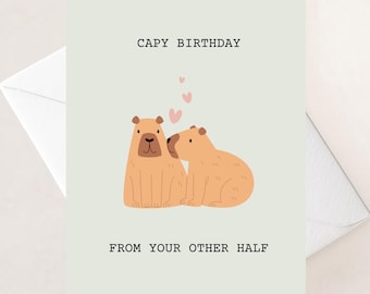 Capibara-verjaardagskaart, verjaardagskaart Capybara-verjaardagspaar, Punny-verjaardagskaart voor belangrijke andere