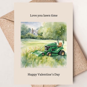 Punny Valentijnsdagkaart, Love You Lawn Time, Love You Long Time Card