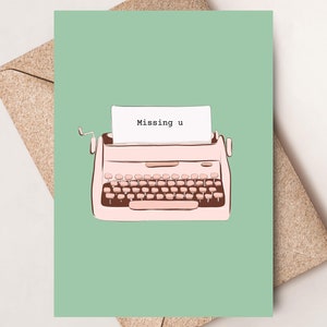 Tarjeta de máquina de escribir divertida "Te extraño", tarjeta "Simplemente porque sí"