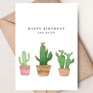 Carte d'anniversaire drôle de cactus, carte de joyeux anniversaire vous piquez, cactus aquarelle, carte d'anniversaire