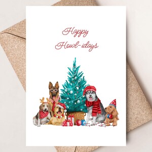 Confezione da 6, biglietto di auguri di Natale Happy Howl-idays Punny, biglietto di auguri di Natale a tema cane, biglietto di auguri di buone feste