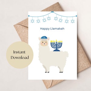 Carte imprimable Happy Llamakah, Punny Lama Hanukah Card, Holiday Card, Judaism Card
