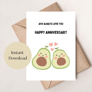 Druckbare Punny Jubiläumskarte, Avo Immer Liebe Dich Jubiläumskarte, Avocado Jubiläumskarte