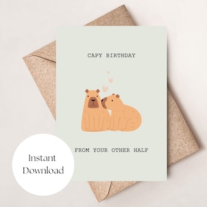 Cartão de aniversário de capivara para impressão, cartão de aniversário de casal de capivara, cartão de aniversário engraçado para outra pessoa significativa