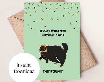 Tarjeta de cumpleaños divertida con temática de gato para imprimir