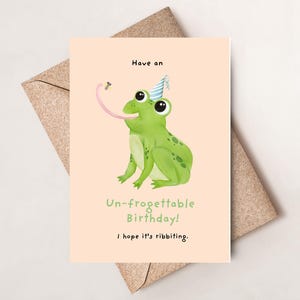Punny Birthday Card, Un-frogettable Birthday Card, Hope It's Ribbiting Birthday Card, Frog Birthday Card