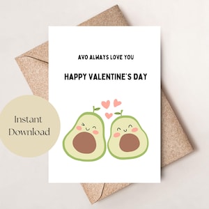 Druckbare Punny Valentinstag Karte, Avo Immer Liebe Dich, Avocado Valentinstag Karte